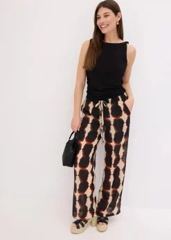 bonprix Bekleidung·Kleider|Zweiteiler & Sets^weite Hose mit Batik-Print schwarz/beige bedruckt