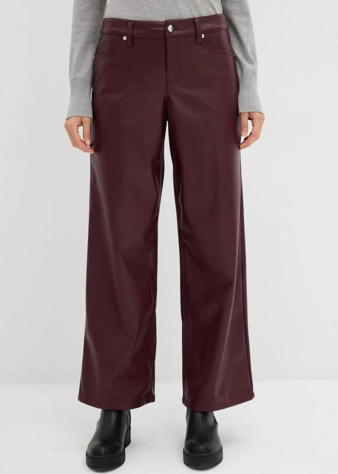 bonprix Bekleidung·Kleider|Hosen^Weite Lederimitat-Hose weinrot