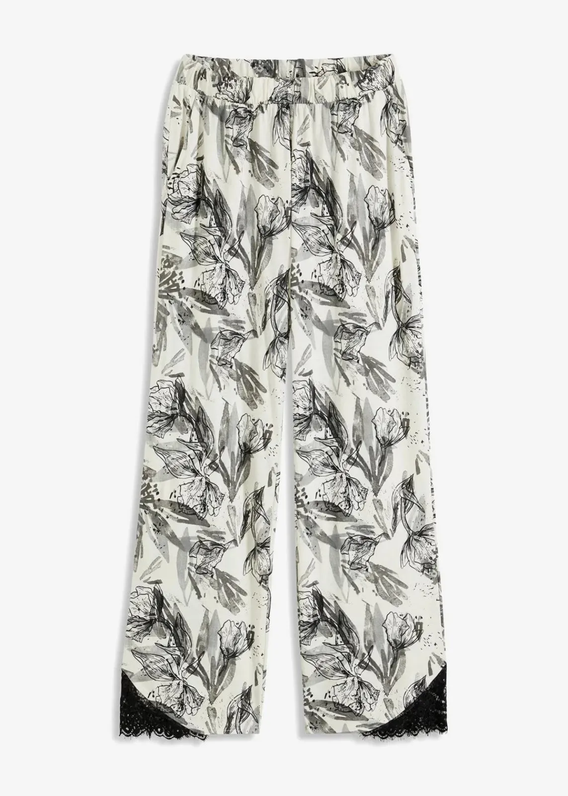 bonprix Wäsche·Nachtwäsche|Nachhaltigere Materialien^Weite Pyjamahose aus softem Viskose-Mix naturbeige/schwarz geblümt