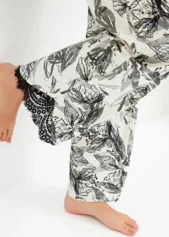 bonprix Wäsche·Nachtwäsche|Nachhaltigere Materialien^Weite Pyjamahose aus softem Viskose-Mix naturbeige/schwarz geblümt