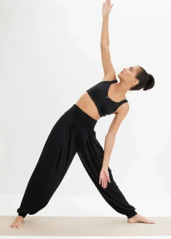 bonprix Bekleidung·Sweat|Bekleidung·Kleider^Weite Sporthose mit umklappbaren Bund schwarz