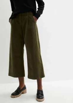 bonprix Bekleidung·Kleider|Hosen^Weite Stretchcord-Culotte mit High-Waist-Bequembund, 7/8-Länge dunkeloliv