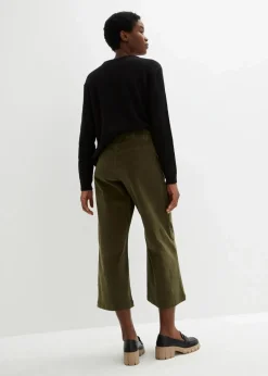 bonprix Bekleidung·Kleider|Hosen^Weite Stretchcord-Culotte mit High-Waist-Bequembund, 7/8-Länge dunkeloliv