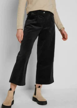 bonprix Hosen|Bekleidung·Kleider^Weite Stretchcord-Culotte mit High-Waist-Bequembund, 7/8-Länge schwarz
