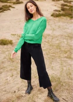 bonprix Hosen|Bekleidung·Kleider^Weite Stretchcord-Culotte mit High-Waist-Bequembund, 7/8-Länge schwarz
