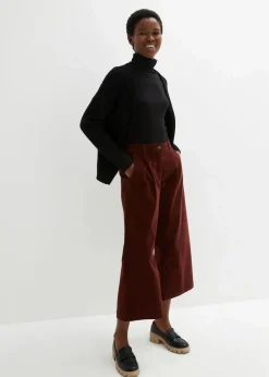bonprix Hosen|Bekleidung·Kleider^Weite Stretchcord-Culotte mit High-Waist-Bequembund, 7/8-Länge kaffeebraun