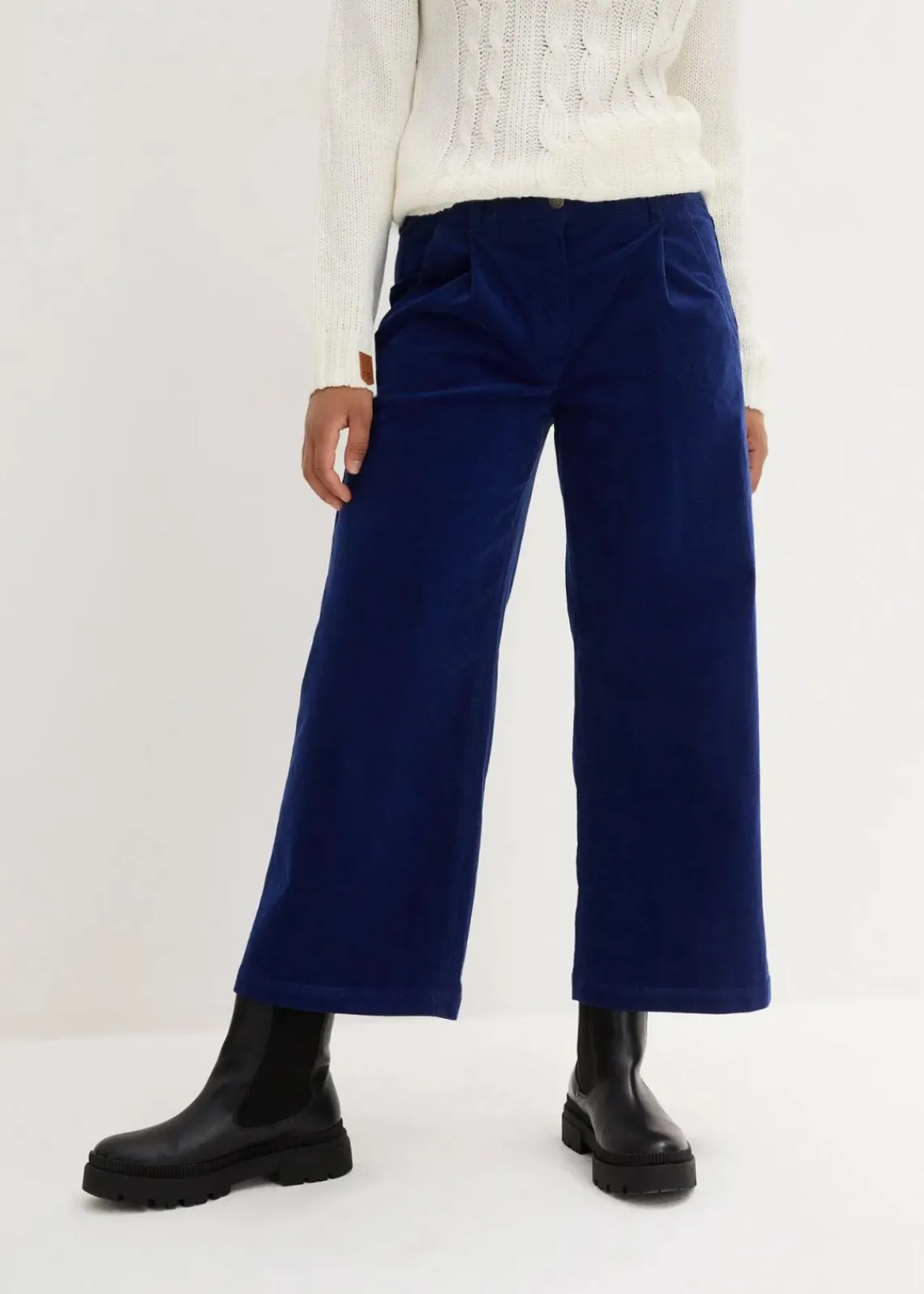 bonprix Hosen|Bekleidung·Kleider^Weite Stretchcord-Culotte mit High-Waist-Bequembund, 7/8-Länge mitternachtsblau