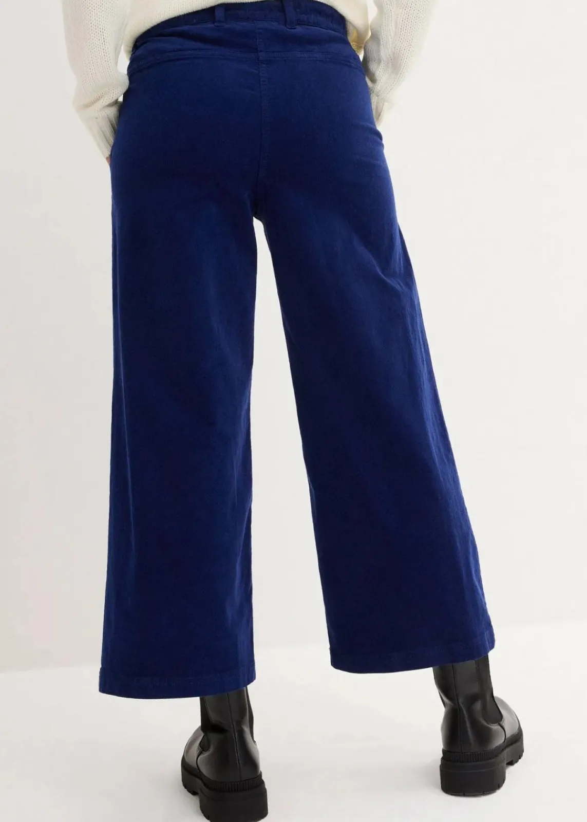 bonprix Hosen|Bekleidung·Kleider^Weite Stretchcord-Culotte mit High-Waist-Bequembund, 7/8-Länge mitternachtsblau