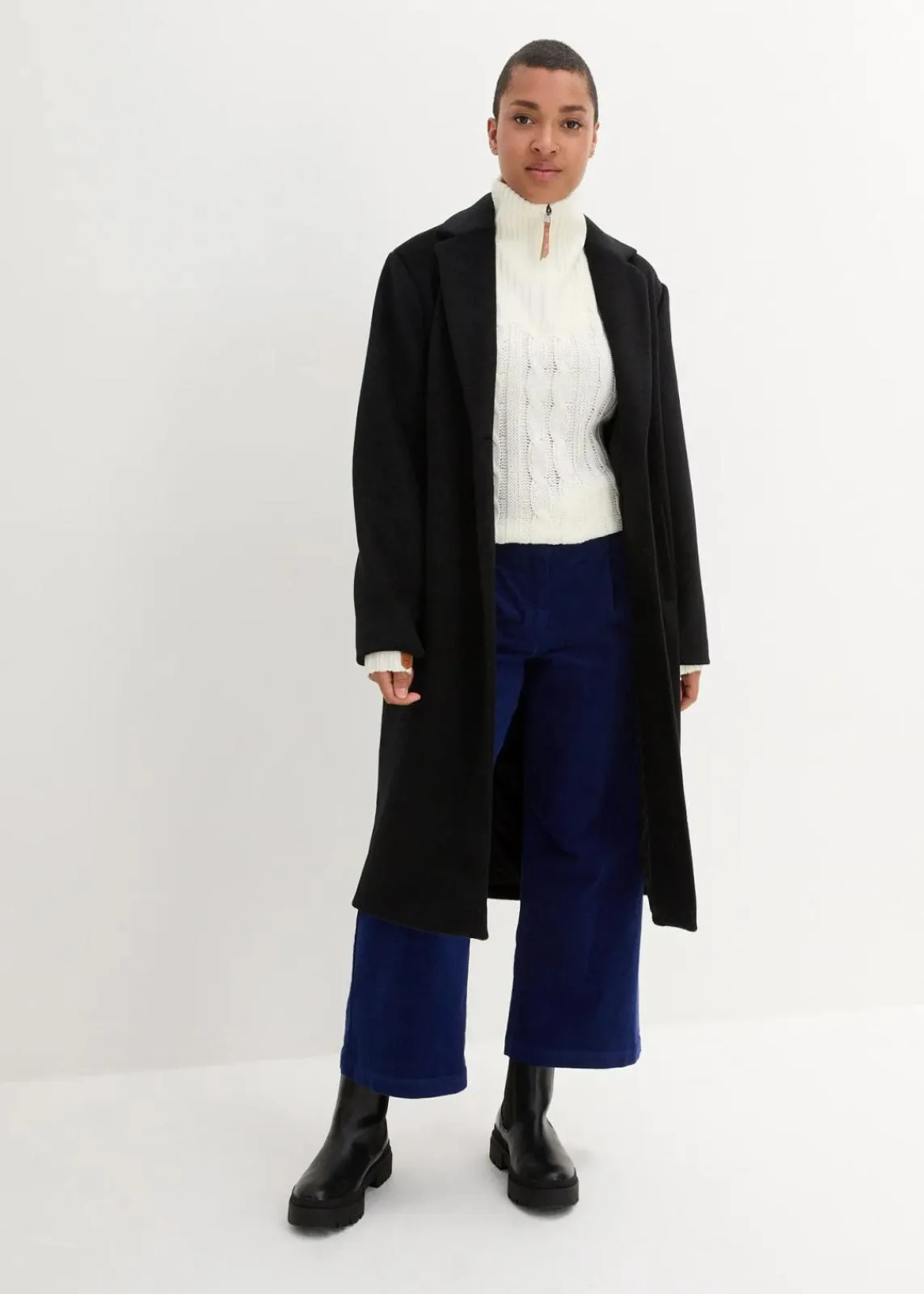 bonprix Hosen|Bekleidung·Kleider^Weite Stretchcord-Culotte mit High-Waist-Bequembund, 7/8-Länge mitternachtsblau