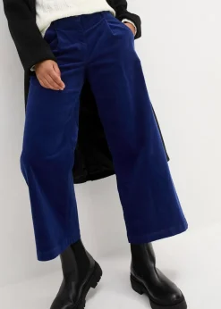 bonprix Hosen|Bekleidung·Kleider^Weite Stretchcord-Culotte mit High-Waist-Bequembund, 7/8-Länge mitternachtsblau