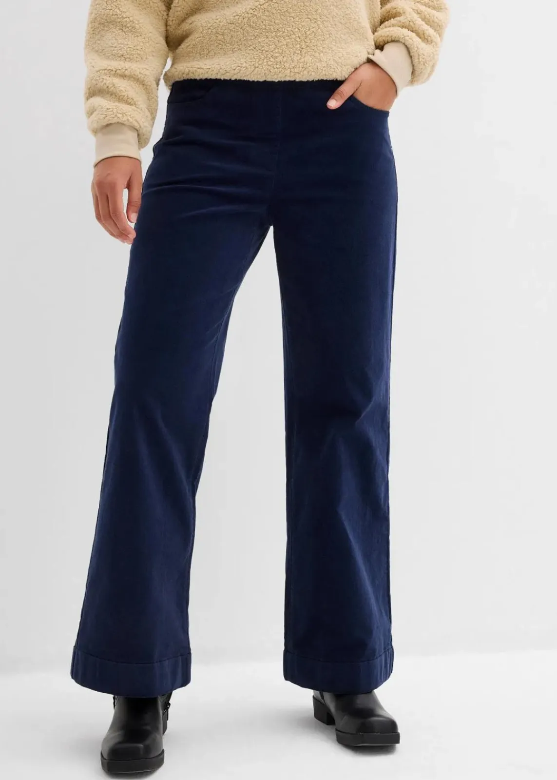 bonprix Hosen|Bekleidung·Kleider^Weite Stretch-Cordhose, High-Waist dunkelblau