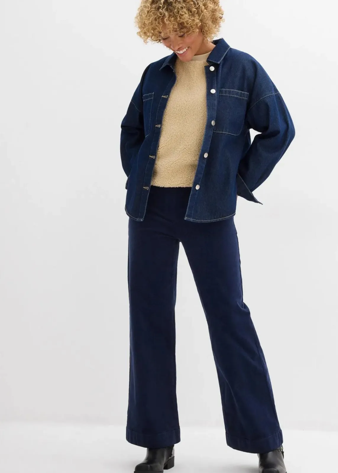 bonprix Hosen|Bekleidung·Kleider^Weite Stretch-Cordhose, High-Waist dunkelblau