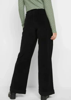 bonprix Hosen|Bekleidung·Kleider^Weite Stretch-Cordhose, High-Waist schwarz
