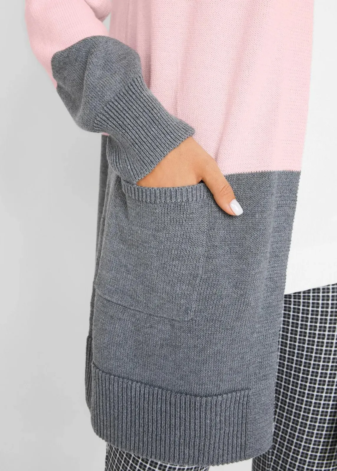 bonprix Bekleidung·Umstandsmode|Bekleidung·Jeans^Weite Strickjacke, Langarm wollweiß/grau meliert/zartrosa quer gestreift
