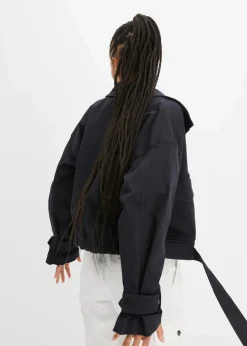 bonprix Nachhaltigere Materialien|Jacken & Mäntel^Weite Twill-Jacke mit aufgesetzten Taschen schwarz