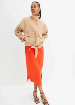 bonprix Bekleidung·Hosen|Jacken & Mäntel^Weite Twill-Jacke mit aufgesetzten Taschen latte macchiato