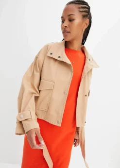 bonprix Bekleidung·Hosen|Jacken & Mäntel^Weite Twill-Jacke mit aufgesetzten Taschen latte macchiato