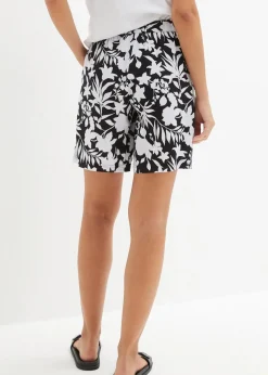 bonprix Bekleidung·Outdoorbekleidung|Bekleidung·Kleider^Weite Viskose Shorts mit High-Waist-Bequembund schwarz/weiß floral