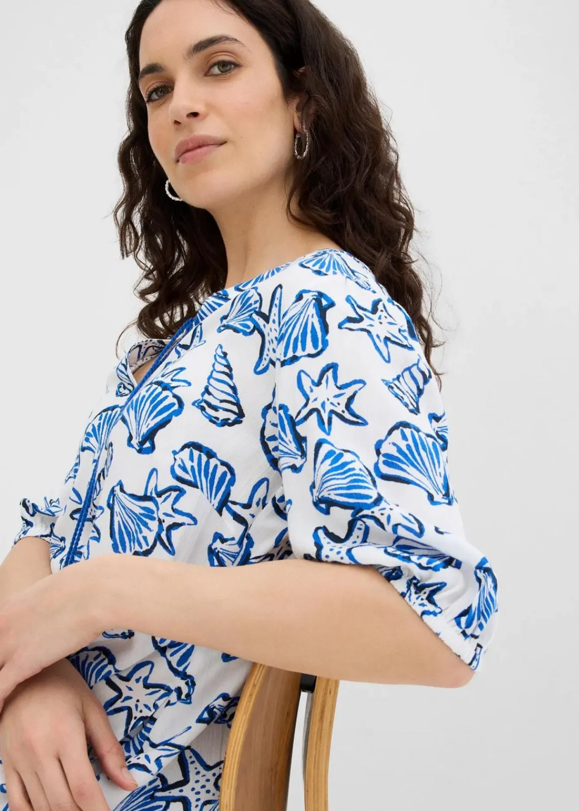bonprix Bekleidung·Pullover & Strickjacken|Kleider^Weites Kleid aus Viskosecrincle weiß/blau