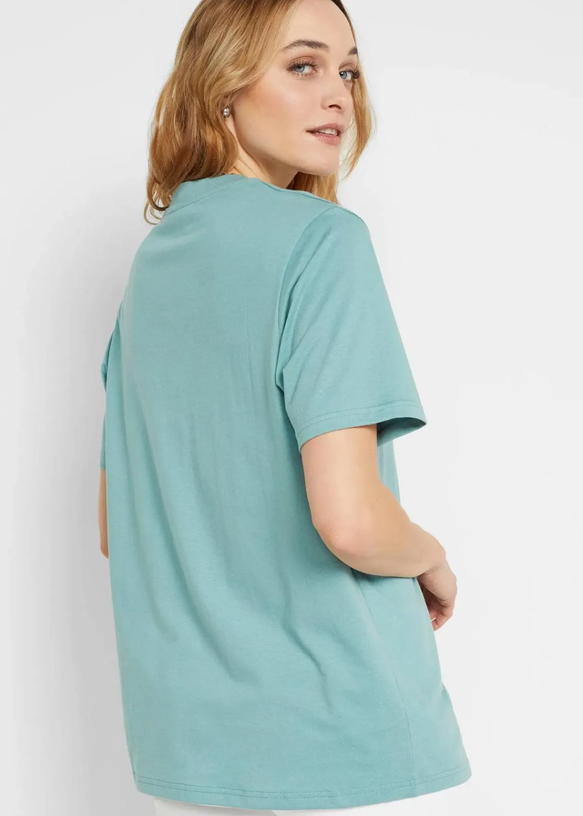 bonprix Shirts & Tops|Basics^Weites Long-Shirt mit V-Ausschnitt, Kurzarm (5er Pack) hellviolett + rauchsalbei + kristallrosa + schwarz + weiß