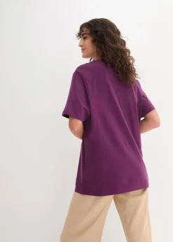 bonprix Shirts & Tops|Basics^Weites Long-Shirt mit V-Ausschnitt, Kurzarm (5er Pack) smaragd + weinbeere + mittelfuchsia + weiß + schwarz