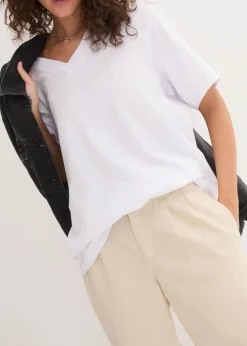 bonprix Shirts & Tops|Basics^Weites Long-Shirt mit V-Ausschnitt, Kurzarm (5er Pack) schwarz + schwarz + schwarz + weiß + weiß