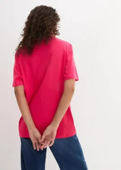 bonprix Shirts & Tops|Basics^Weites Long-Shirt mit V-Ausschnitt, Kurzarm (5er Pack) schwarz+ hibiskuspink + hellgrau meliert + weiß + dunkelblau