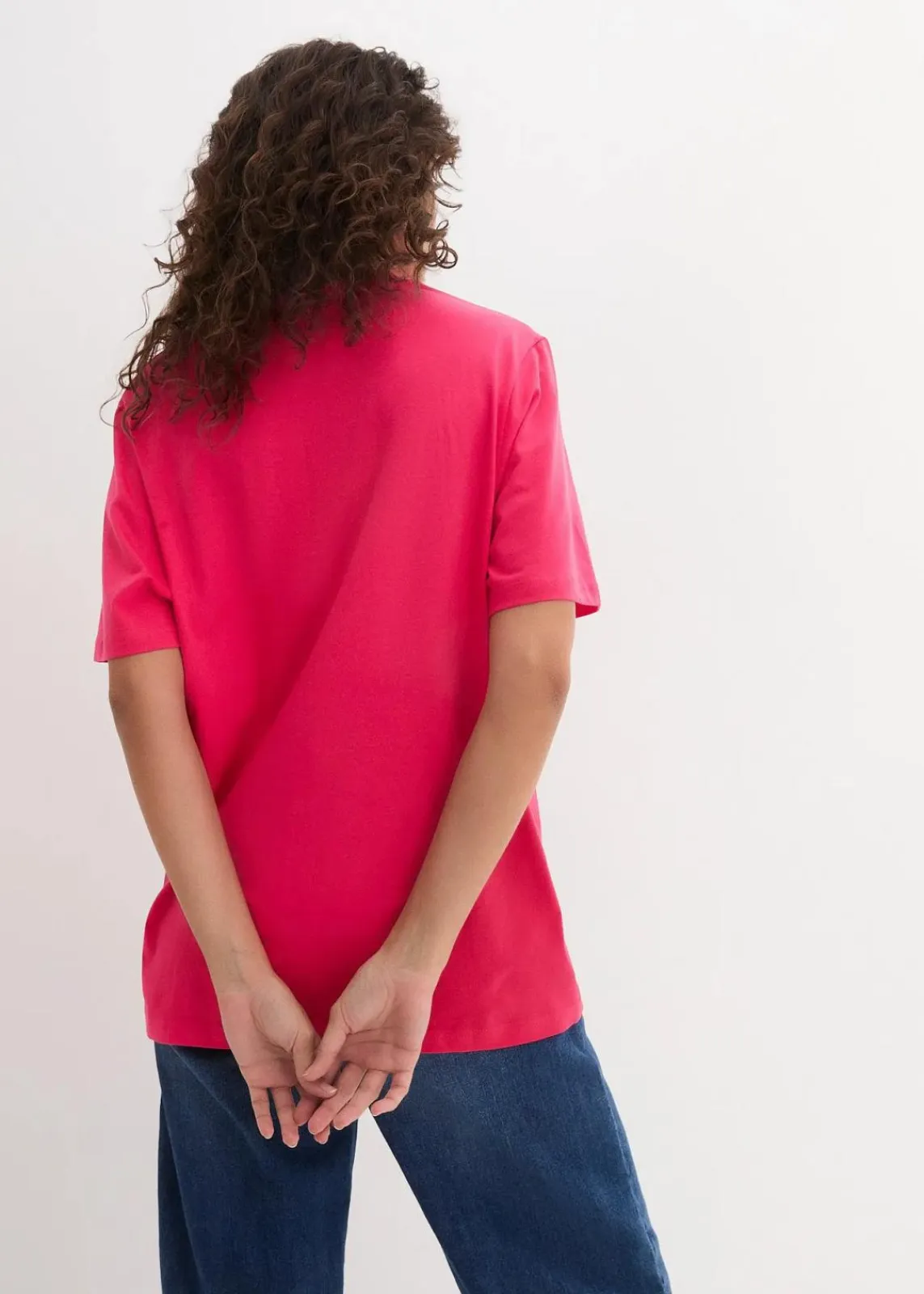 bonprix Shirts & Tops|Basics^Weites Long-Shirt mit V-Ausschnitt, Kurzarm (5er Pack) schwarz+ hibiskuspink + hellgrau meliert + weiß + dunkelblau