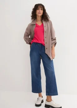 bonprix Shirts & Tops|Basics^Weites Long-Shirt mit V-Ausschnitt, Kurzarm (5er Pack) schwarz+ hibiskuspink + hellgrau meliert + weiß + dunkelblau