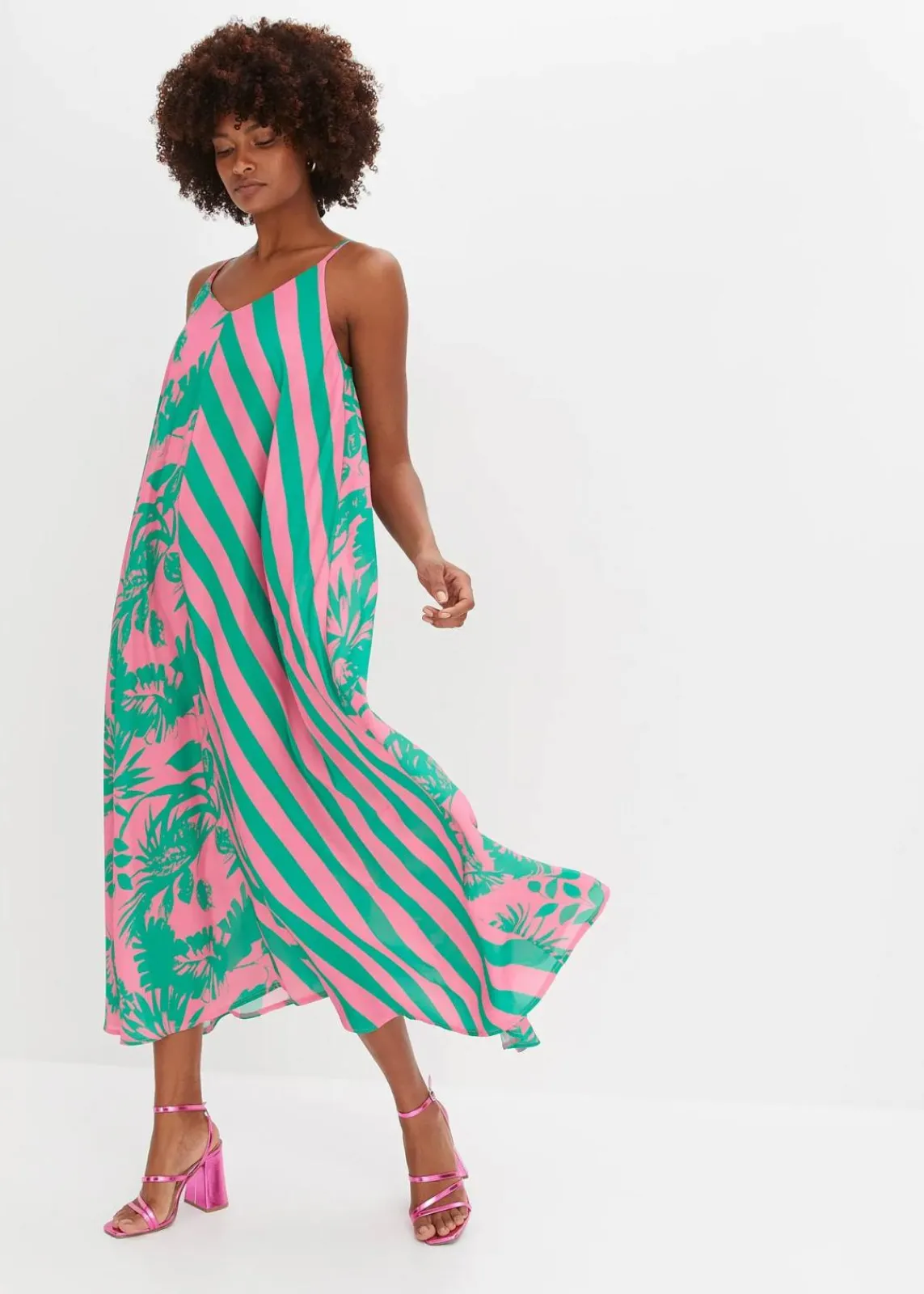 bonprix Bekleidung·Pullover & Strickjacken|Kleider^Weites Maxikleid pink/grün floral