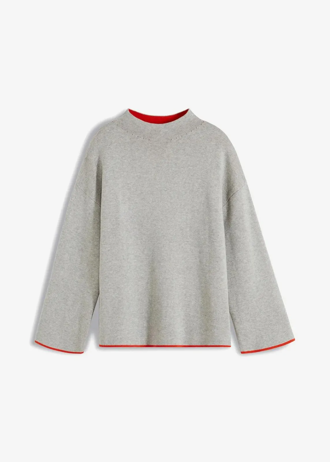 bonprix Pullover & Strickjacken|Strickmode^Wende-Pullover aus Feinstrick hellgrau meliert/mohnrot