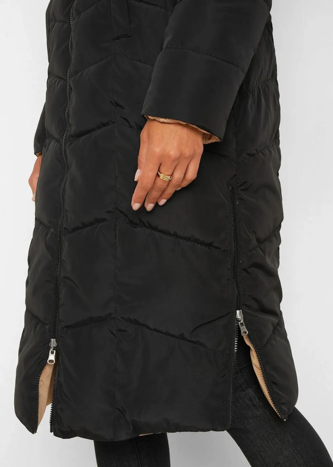 bonprix Jacken & Mäntel|Bekleidung·Hosen^Wende-Steppmantel schwarz/cappuccino