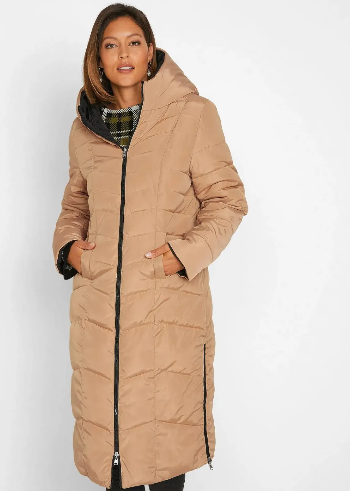 bonprix Jacken & Mäntel|Bekleidung·Hosen^Wende-Steppmantel schwarz/cappuccino