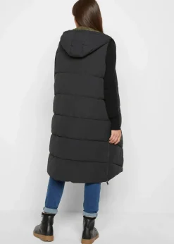bonprix Bekleidung·Hosen|Jacken & Mäntel^Wende-Steppweste aus recyceltem Polyester mit Kapuze schwarz/dunkeloliv