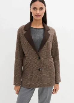 bonprix Blazer|Nachhaltigere Materialien^Wende-Wollblazer mit Glencheck walnussbraun meliert