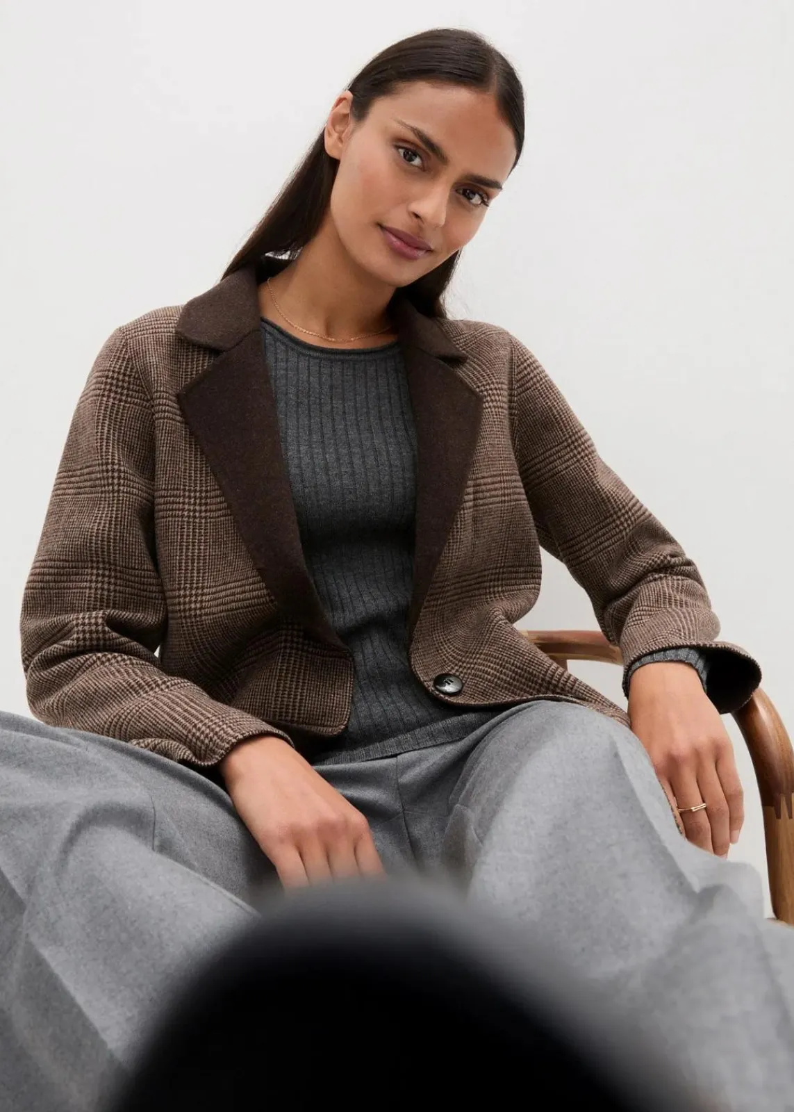 bonprix Blazer|Nachhaltigere Materialien^Wende-Wollblazer mit Glencheck walnussbraun meliert