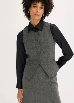 bonprix Bekleidung·Hosen|Jacken & Mäntel^Weste schwarz/wollweiß meliert