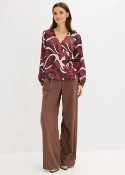 bonprix Bekleidung·Jacken & Mäntel|Blusen & Tuniken^Wickelbluse aus fließendem Satin weinrot/mattbeige bedruckt