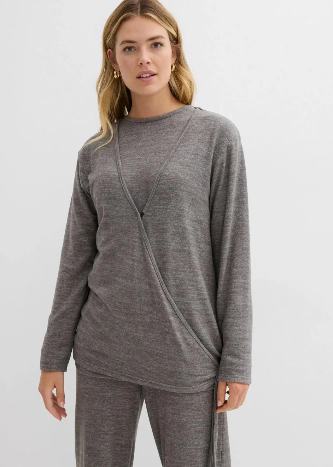 bonprix Bekleidung·Jeans|Zweiteiler & Sets^Wickelcardigan in Strickoptik anthrazit meliert