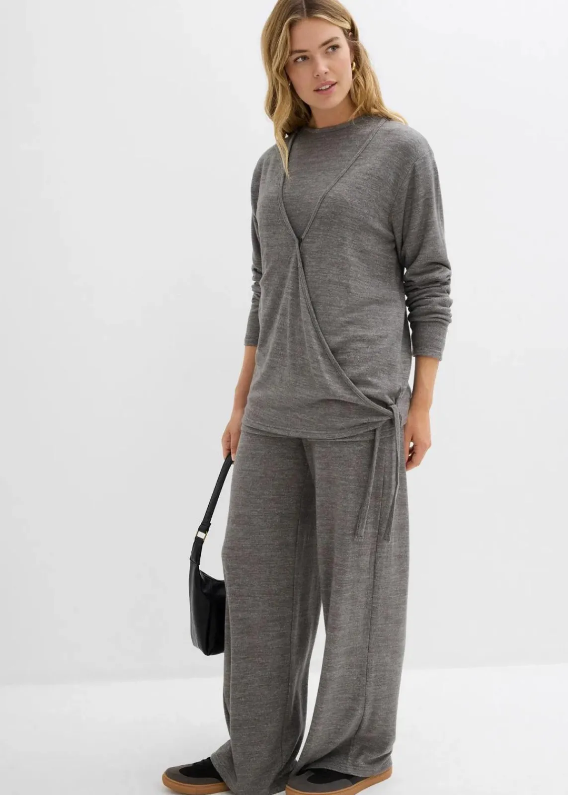 bonprix Bekleidung·Jeans|Zweiteiler & Sets^Wickelcardigan in Strickoptik anthrazit meliert