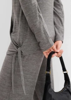 bonprix Bekleidung·Jeans|Zweiteiler & Sets^Wickelcardigan in Strickoptik anthrazit meliert