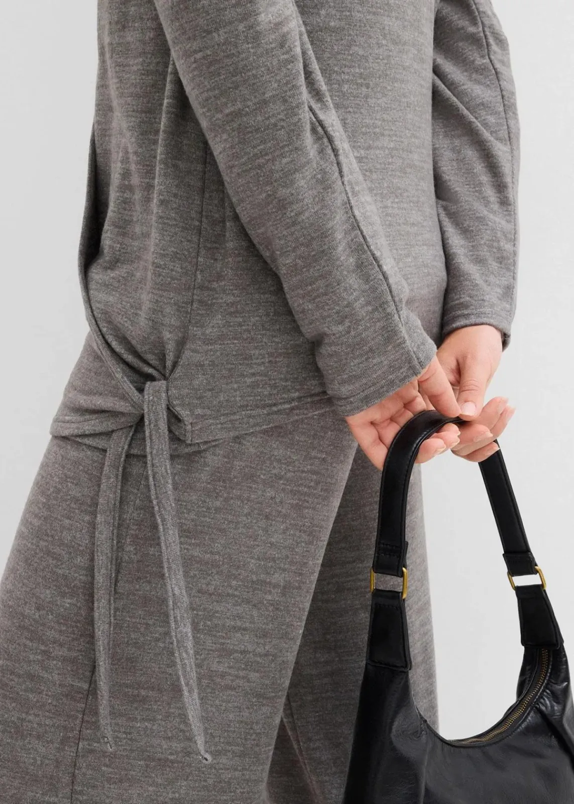 bonprix Bekleidung·Jeans|Zweiteiler & Sets^Wickelcardigan in Strickoptik anthrazit meliert