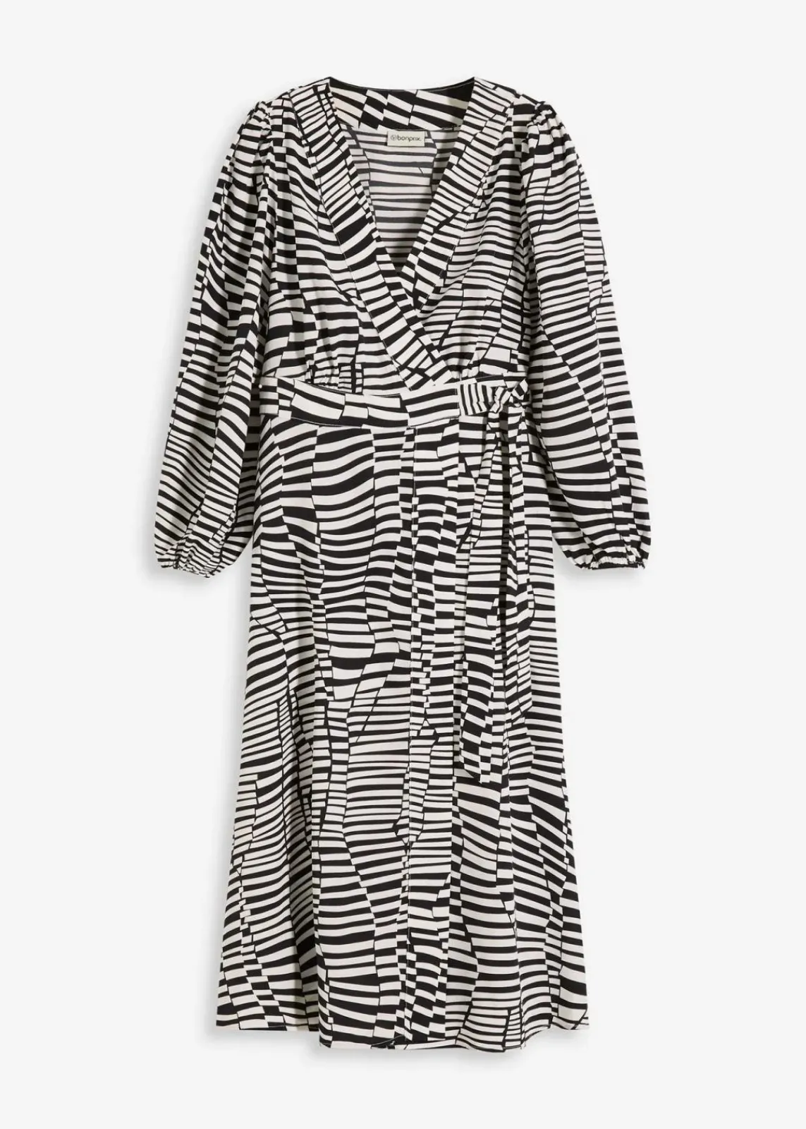 bonprix Bekleidung·Pullover & Strickjacken|Kleider^Wickelkleid schwarz/weiß graphisch bedruckt