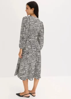 bonprix Bekleidung·Pullover & Strickjacken|Kleider^Wickelkleid schwarz/weiß graphisch bedruckt
