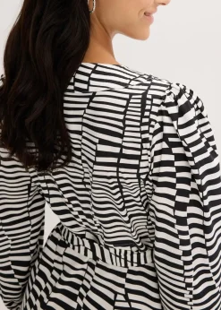 bonprix Bekleidung·Pullover & Strickjacken|Kleider^Wickelkleid schwarz/weiß graphisch bedruckt