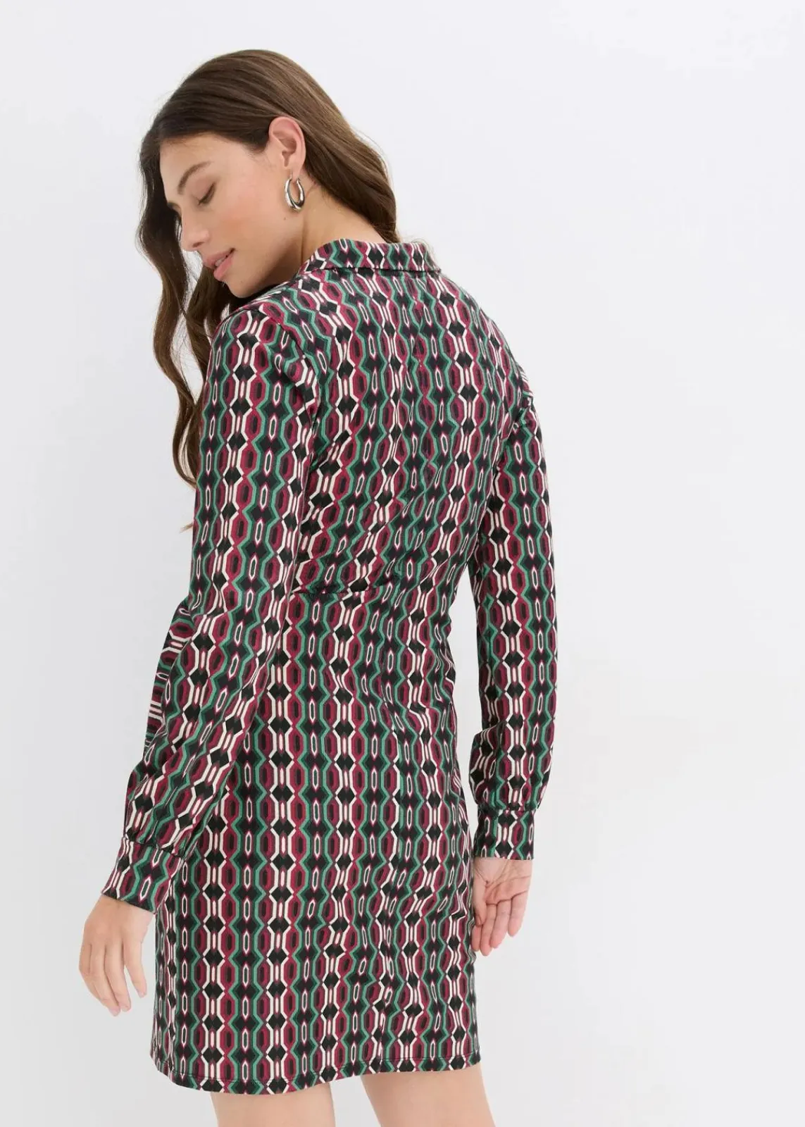 bonprix Bekleidung·Pullover & Strickjacken|Kleider^Wickelkleid aus strukturiertem Jersey schwarz/bordeaux/grün bedruckt