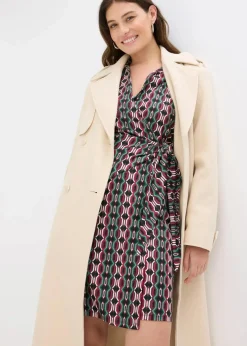 bonprix Bekleidung·Pullover & Strickjacken|Kleider^Wickelkleid aus strukturiertem Jersey schwarz/bordeaux/grün bedruckt