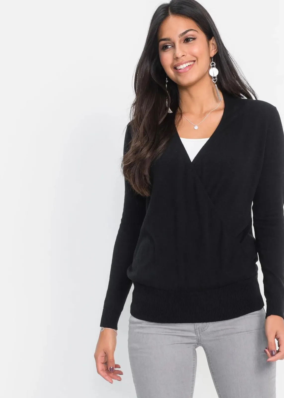 bonprix Pullover & Strickjacken|Strickmode^Wickel-Pullover schwarz
