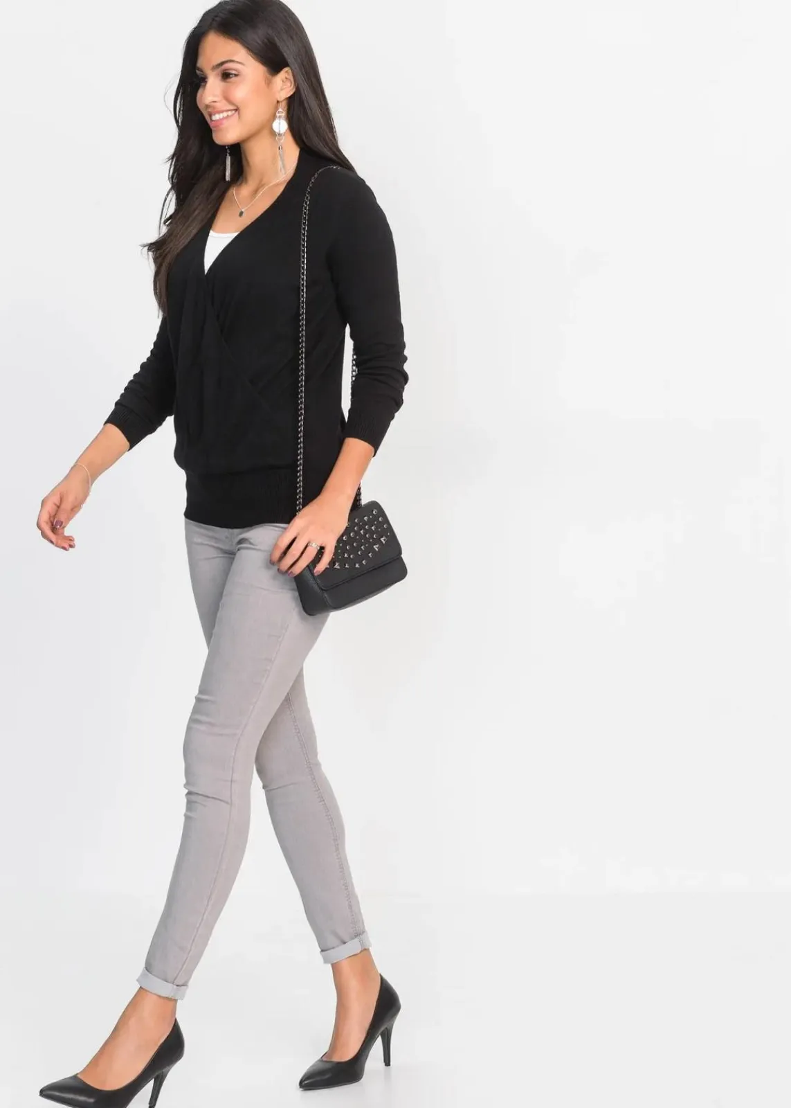bonprix Pullover & Strickjacken|Strickmode^Wickel-Pullover schwarz