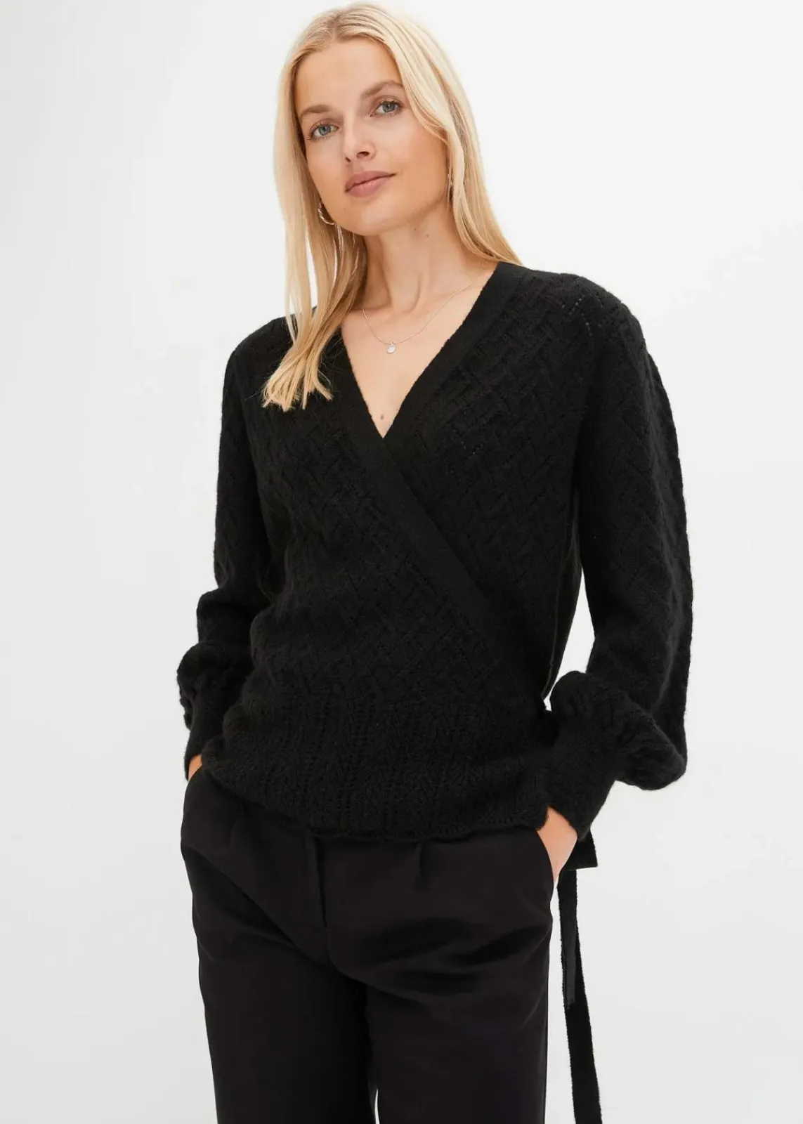 bonprix Bekleidung·Umstandsmode|Pullover & Strickjacken^Wickelpullover schwarz